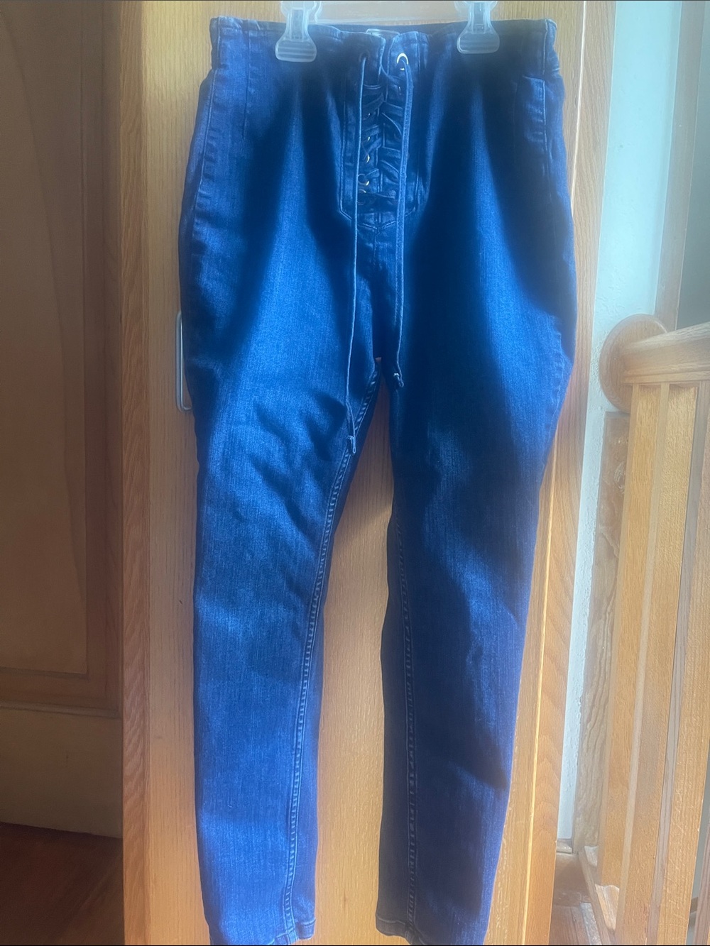 Free People Dark Blue High-Waist Lace-Up Jeans